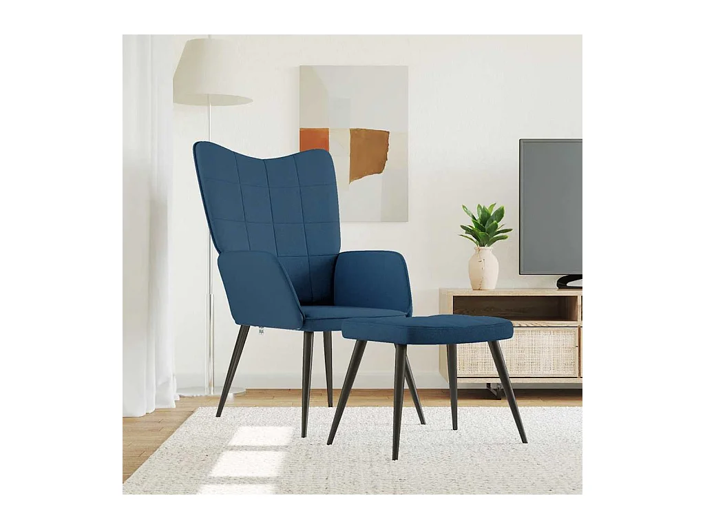 Chaise de relaxation moderne avec tabouret-Fauteuil de Salon Bleu Tissu SHL3444