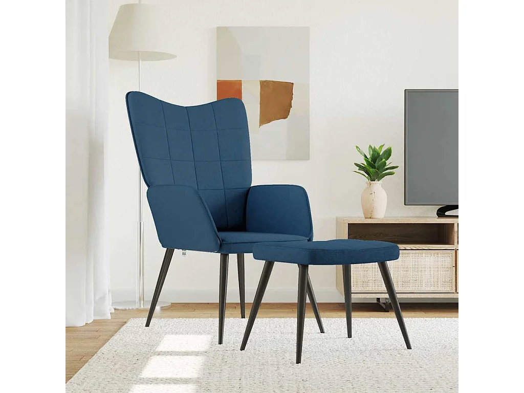 Chaise de relaxation moderne avec tabouret-Fauteuil de Salon Bleu Tissu SHL3444