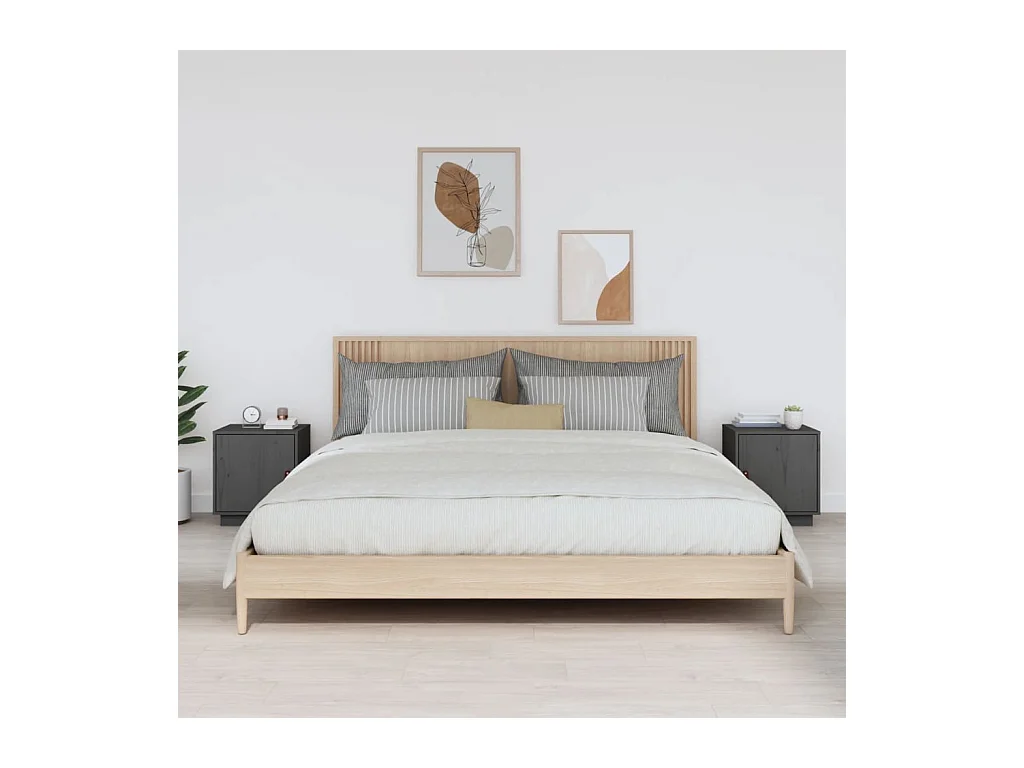 Mesitas de noche | Mesilla de noche 2 uds madera maciza pino gris 40x34x45 cm