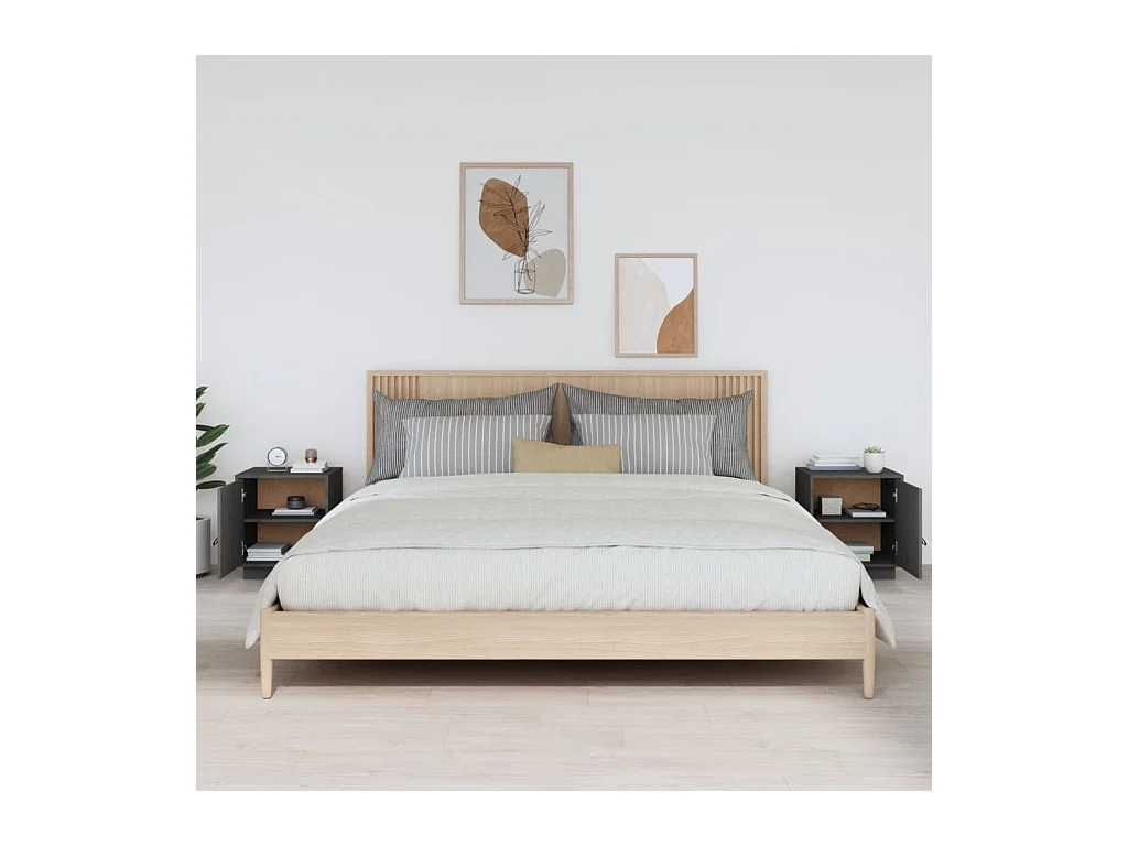 Mesitas de noche | Mesilla de noche 2 uds madera maciza pino gris 40x34x45 cm