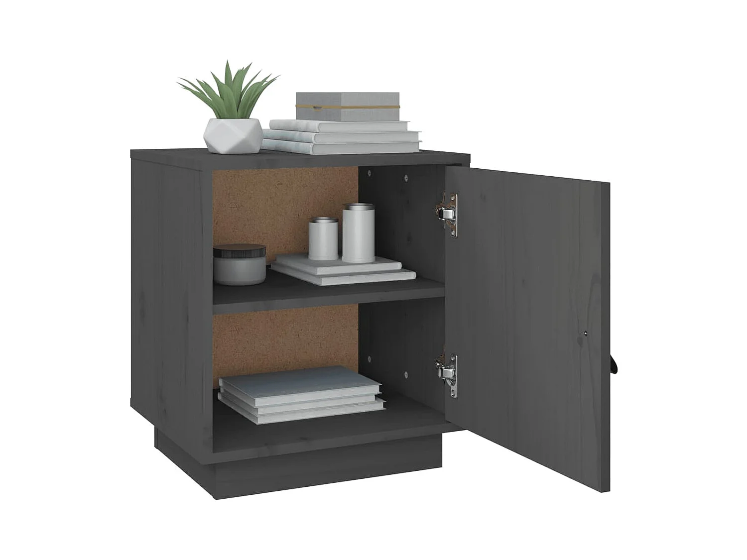 Nachttisch 2er Set-Beistelltisch-Nachttischkommode Grau 40x34x45 cm Massivholz Kiefer SHL78732