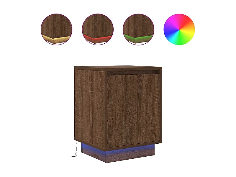 Table de chevet Étroite avec Éclairage LED chêne marron 38x34x50 cm
