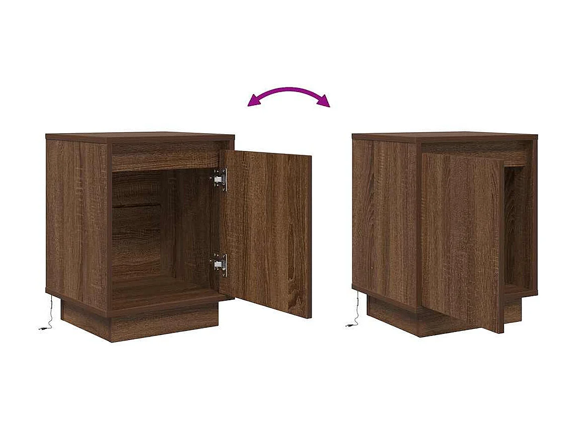 Nachttisch-Beistelltisch mit LED-Leuchten Braun Eichen-Optik 38x34x50 cm SHL2455