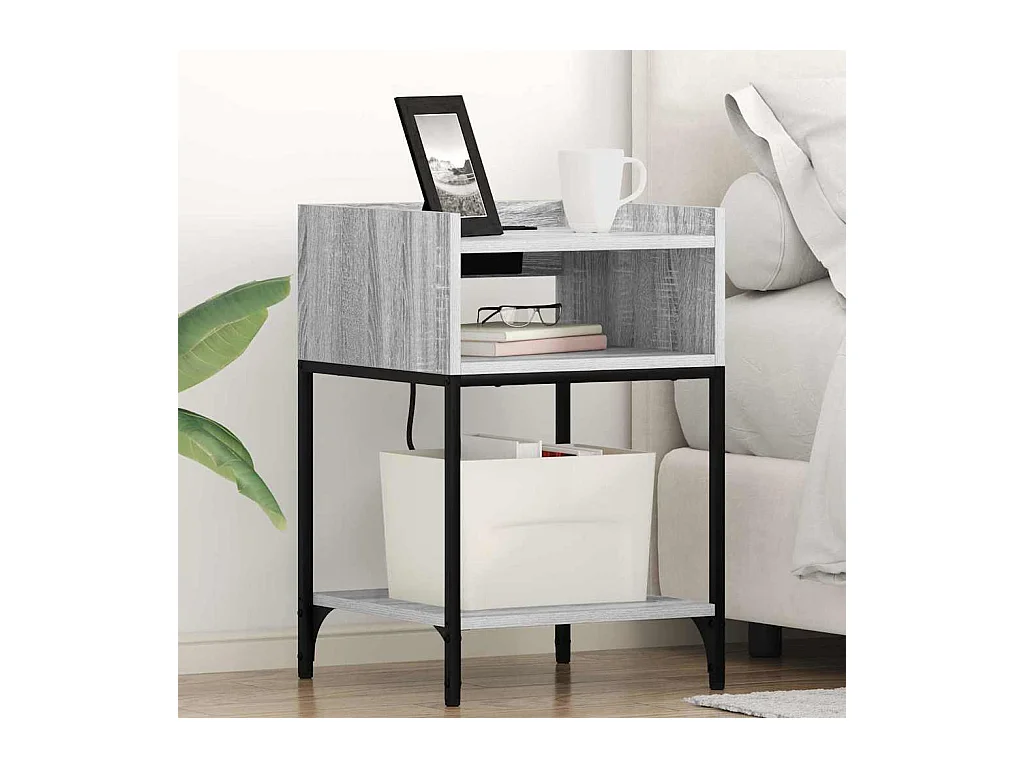 Mesa de Noche | Mesa auxiliar | Mesita de noche con estante 2 uds. Gris sonoma 40x40x61 cm
