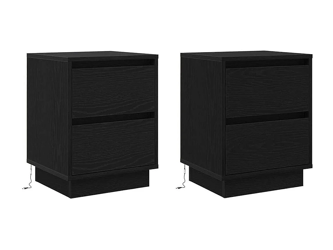 Mesita de Noche | Armario de Noche 2 uds con cajón Negro 39x34.5x50 cm