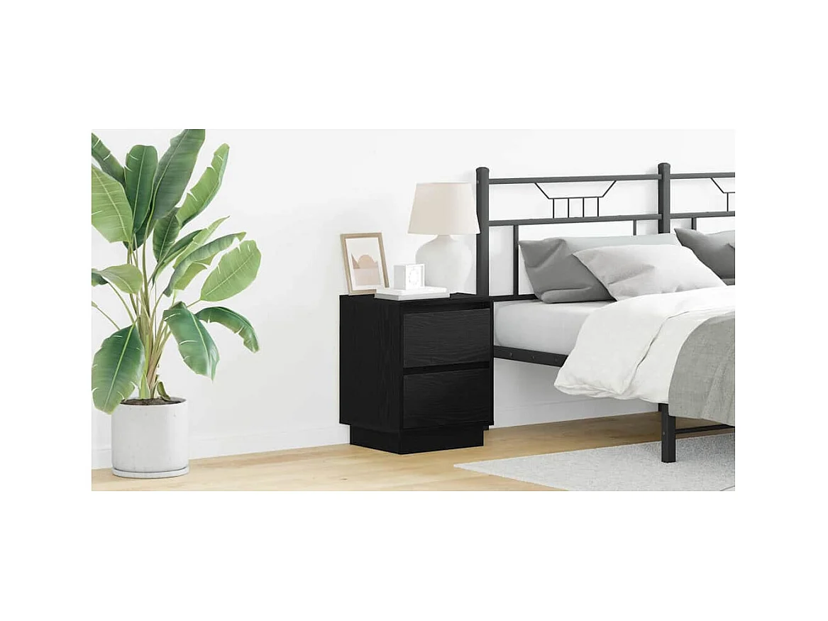 Mesita de Noche | Armario de Noche 2 uds con cajón Negro 39x34.5x50 cm