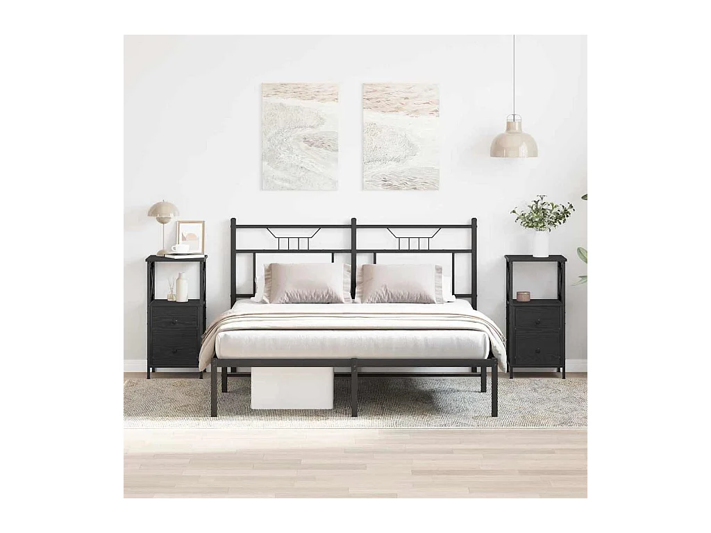 Mesita de Noche | Mesa auxiliar con cajón 2 uds. Roble negro 34x35.5x70 cm