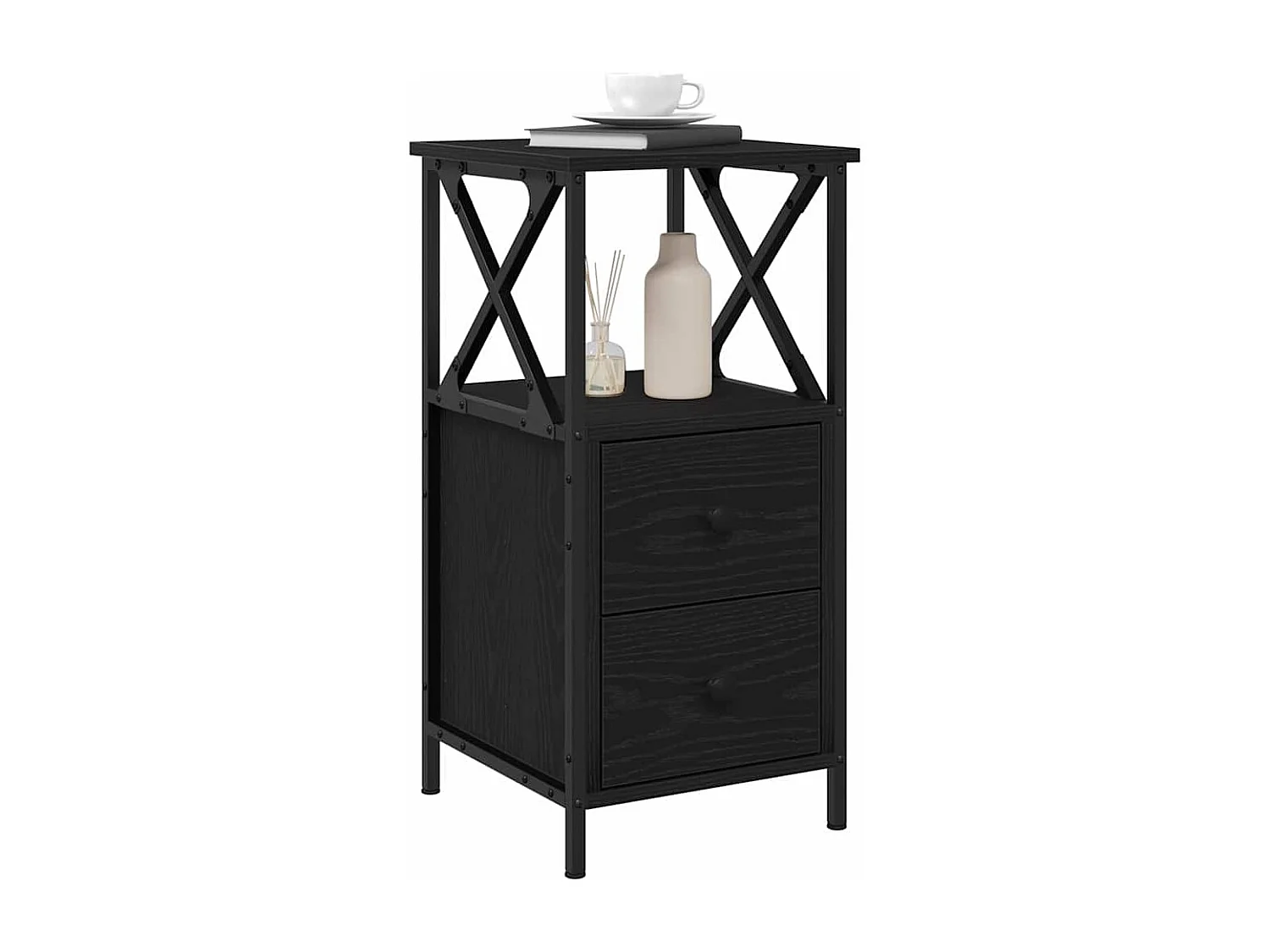 Mesita de Noche | Mesa auxiliar con cajón 2 uds. Roble negro 34x35.5x70 cm