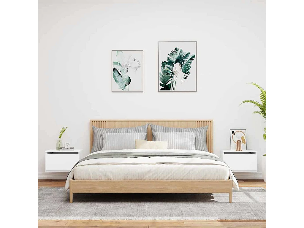 Mesitas de noche | Mesilla de noche de pared con luces LED 2 unidades blanco