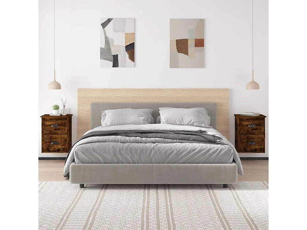 Mesita de noche | Mesilla de noche de pared 2 uds color roble ahumado 41,5x36x53cm