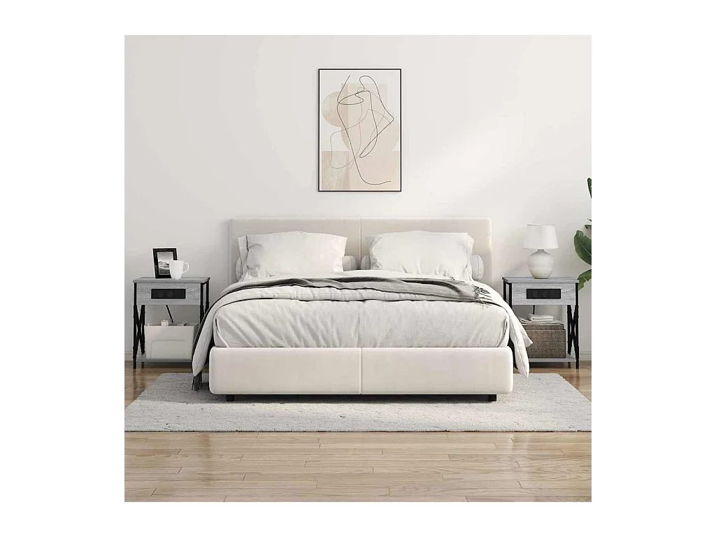 Mesita de Noche | Mesa auxiliar con Estación de Carga 2 uds. Gris sonoma