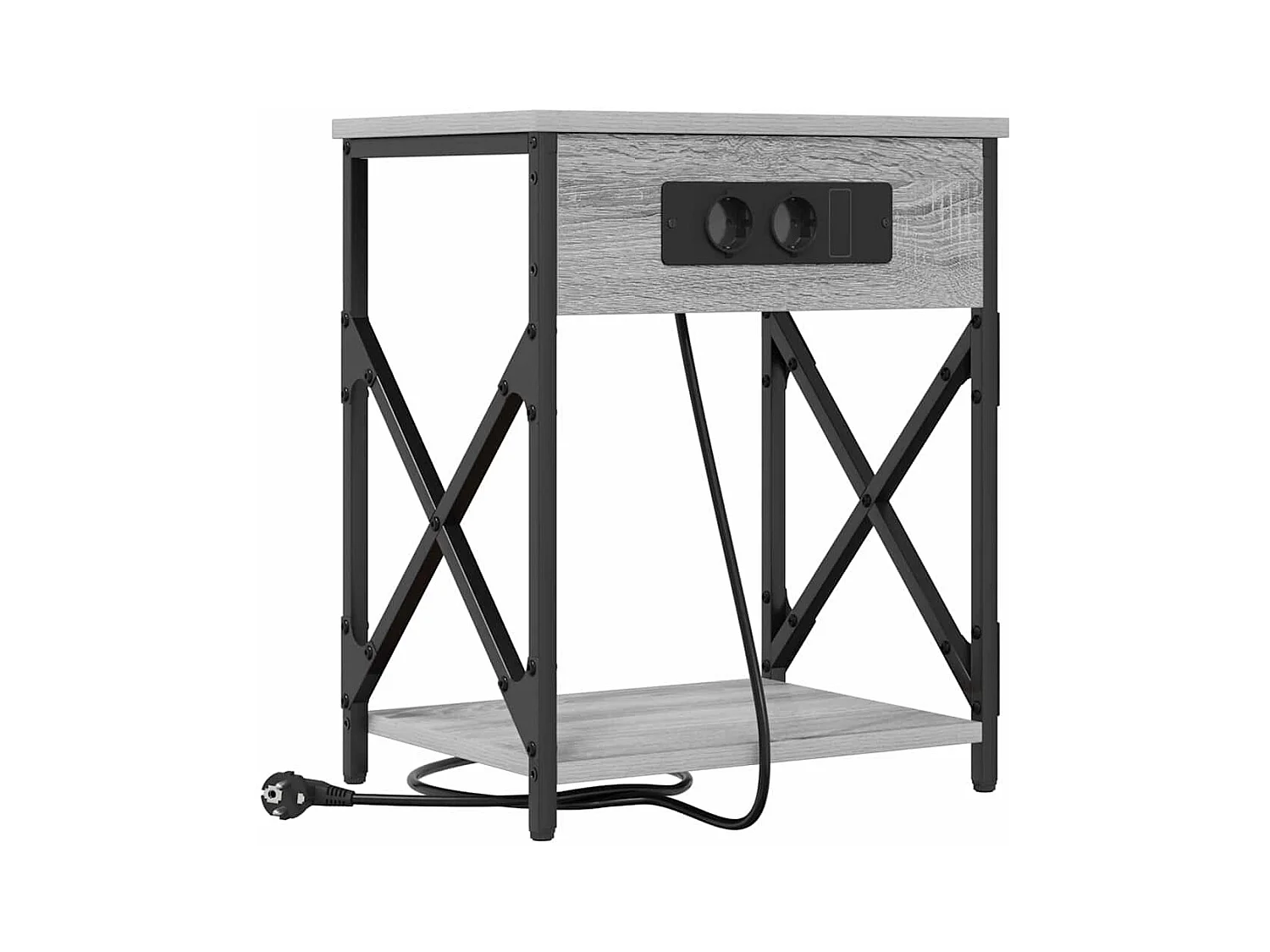 Mesita de Noche | Mesa auxiliar con Estación de Carga 2 uds. Gris sonoma