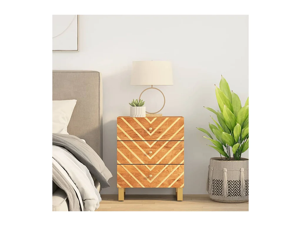 Mesita de noche | Mesilla de noche madera maciza mango marrón y negro 50x33x60 c