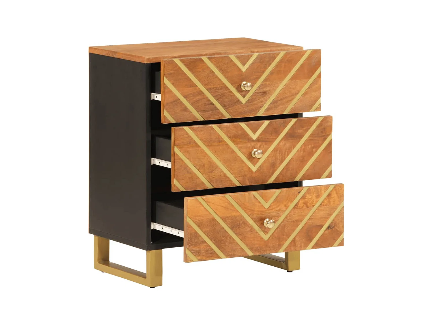 Mesita de noche | Mesilla de noche madera maciza mango marrón y negro 50x33x60 c