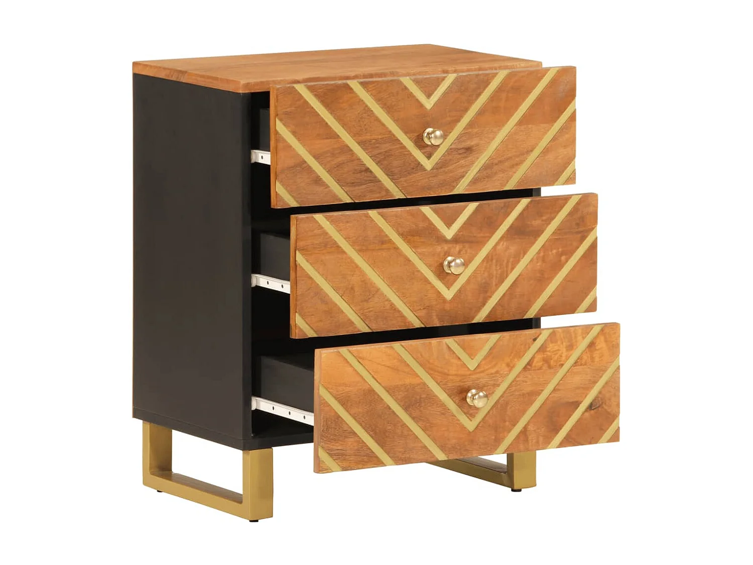 Nachttisch-Beistelltisch Braun und Schwarz 50x33x60 cm Massivholz Mango SHL69913