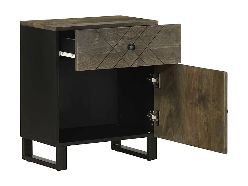 Mesita de noche | Mesilla de noche madera maciza de mango negra 50x33x60 cm