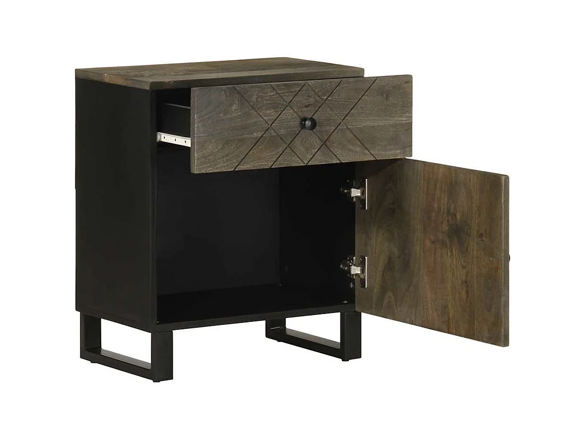 Mesita de noche | Mesilla de noche madera maciza de mango negra 50x33x60 cm