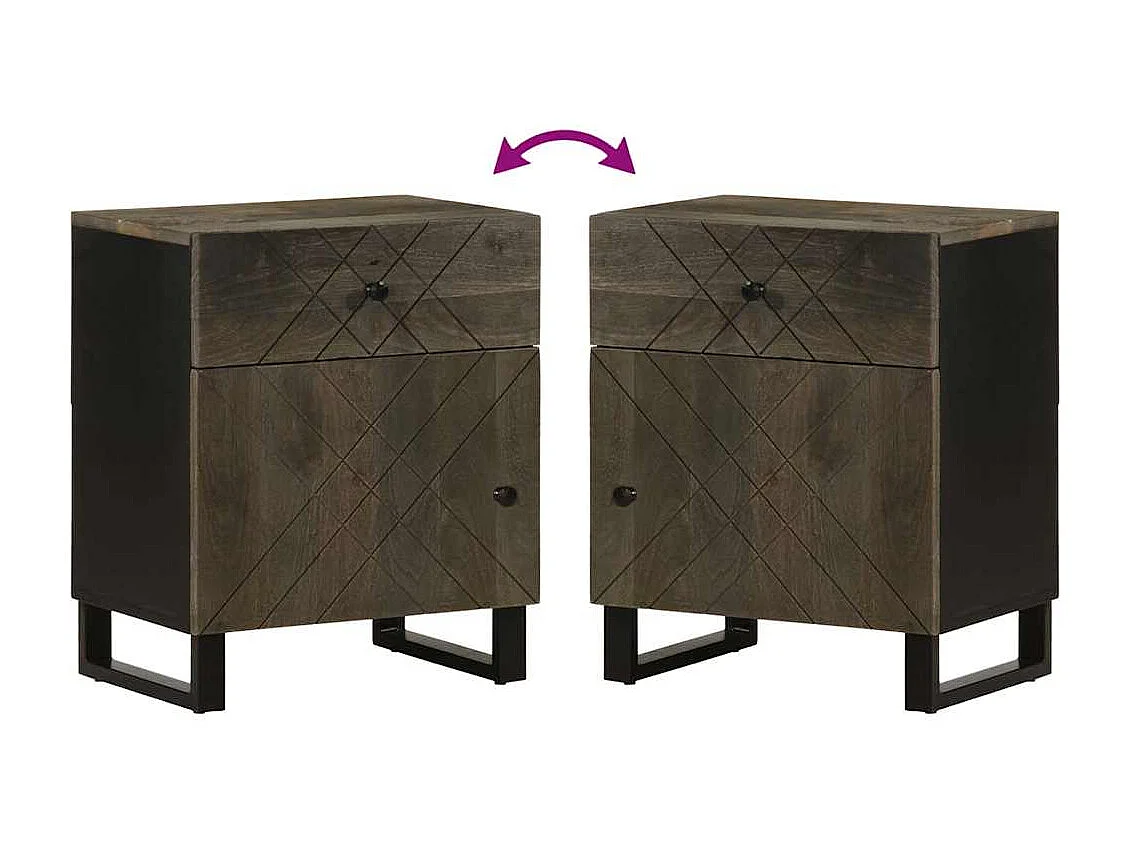 Mesita de noche | Mesilla de noche madera maciza de mango negra 50x33x60 cm