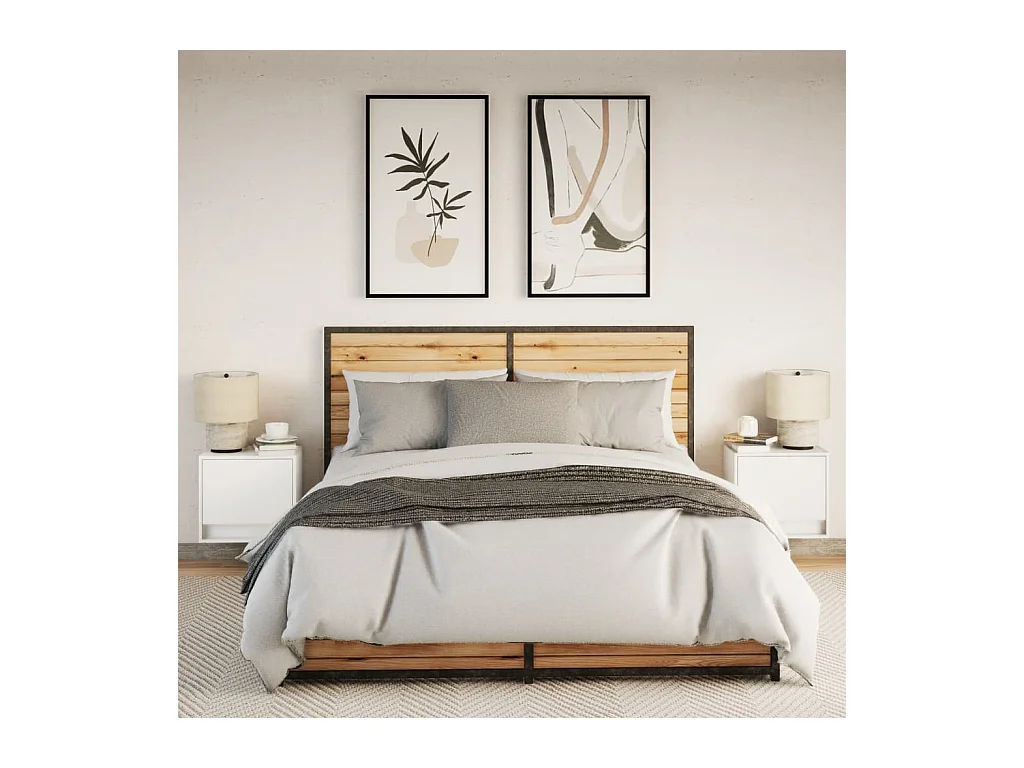 Mesitas de noche | Mesilla de noche de pared con luces LED 2 unidades blanco