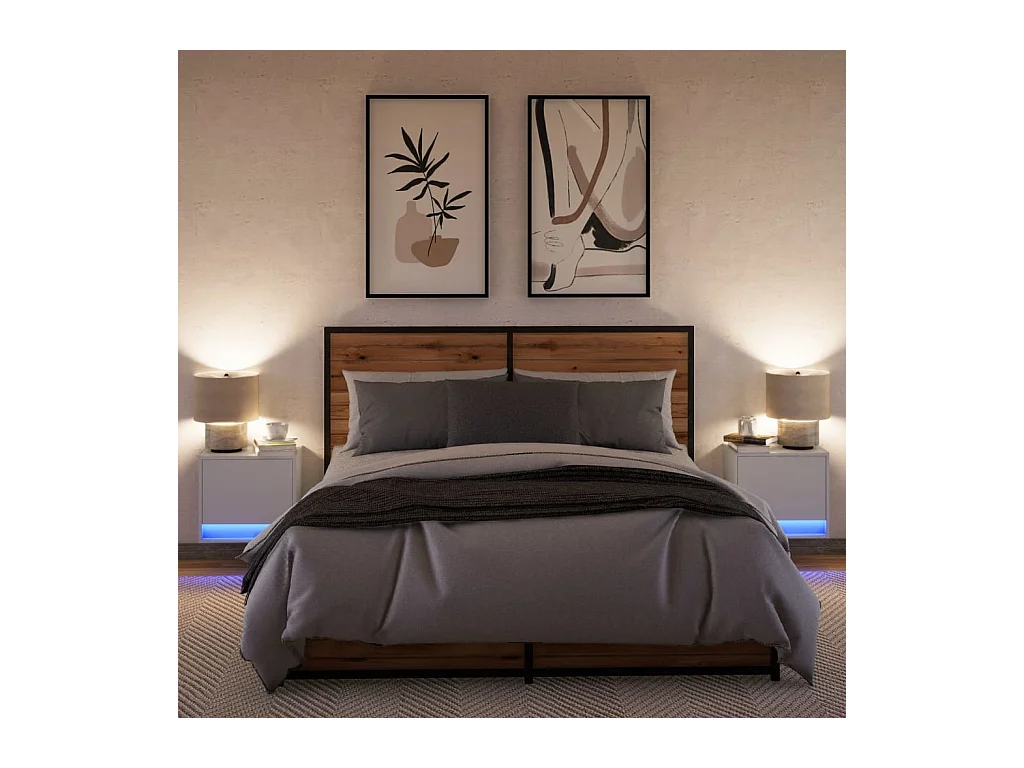 Mesitas de noche | Mesilla de noche de pared con luces LED 2 unidades blanco