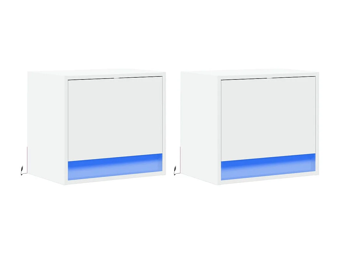 Nachttisch hängend 2er Set mit LED-Leuchten | Wand-Nachttische Weiß SHL29766