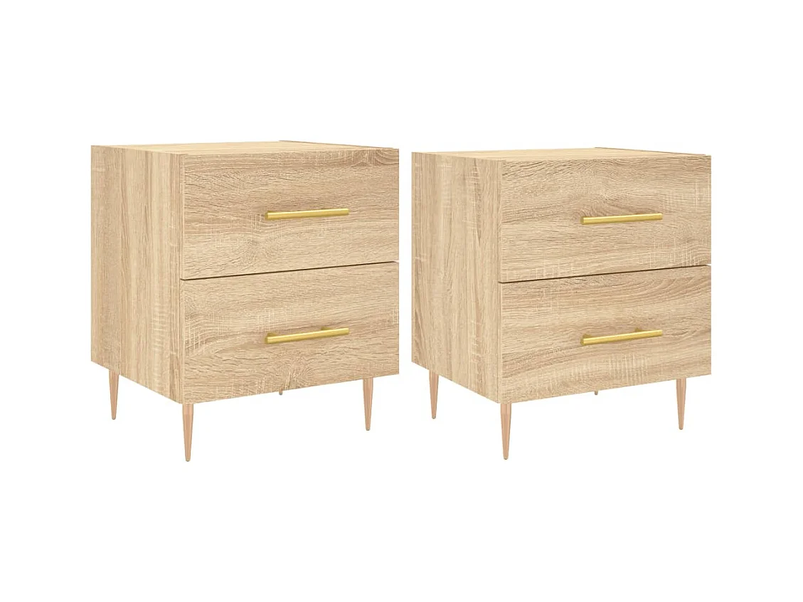 Mesita de noche | Mesilla de noche 2 uds. madera ingeniería roble Sonoma 40x35x47,5 cm