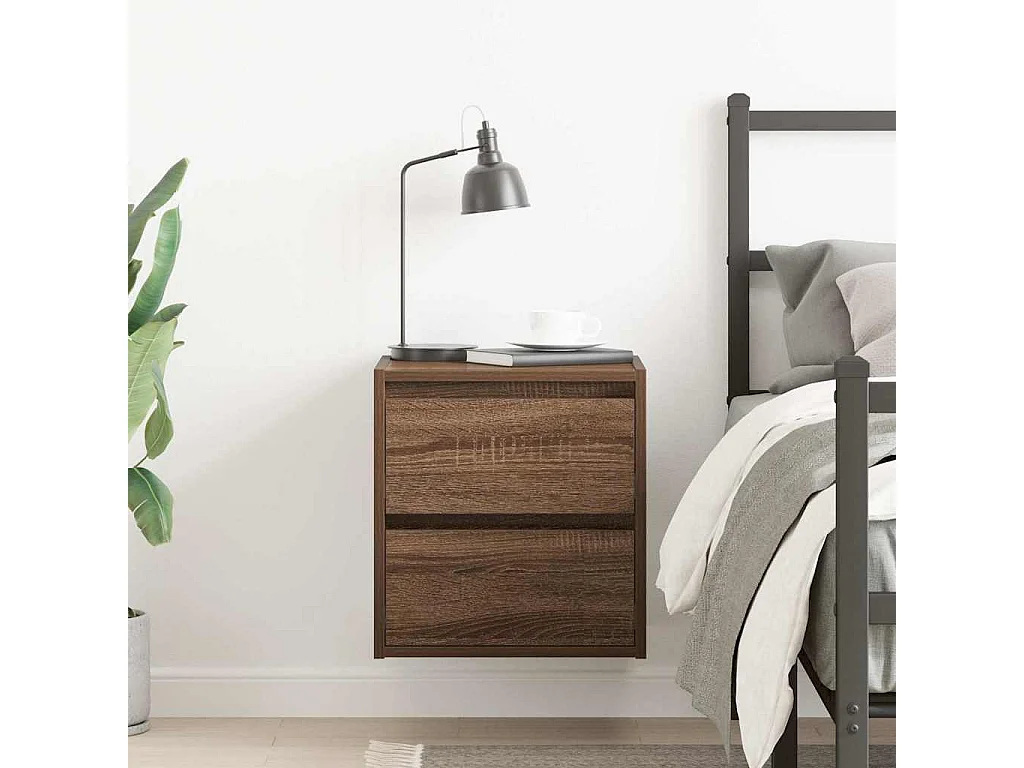 Nachttisch hängend | Wand-Nachttisch Braun Eichen-Optik 38x34x40 cm SHL41178