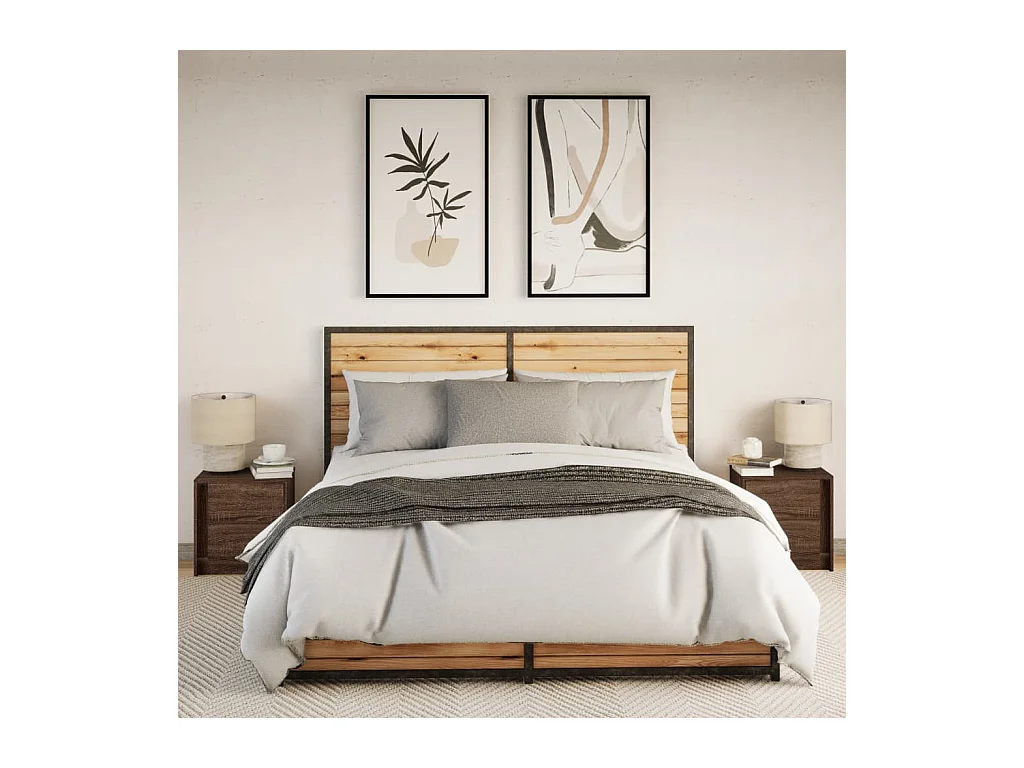 Mesitas de noche | Mesilla de noche luces LED 2 uds madera ingeniería roble marrón