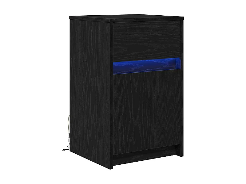Mesita de Noche | Armario de Noche LED con cajón Roble negro 38x34x61 cm