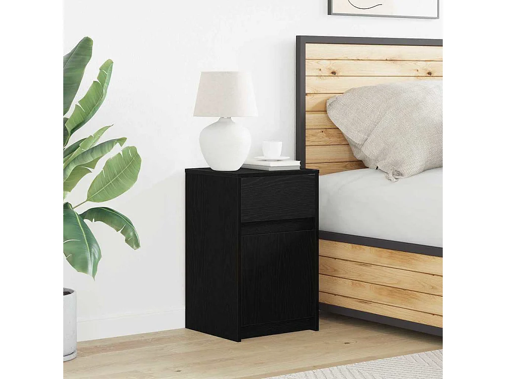 Table de chevet-Table d'appoint-Table de nuit avec tiroir Chêne noir 38x34x61 cm