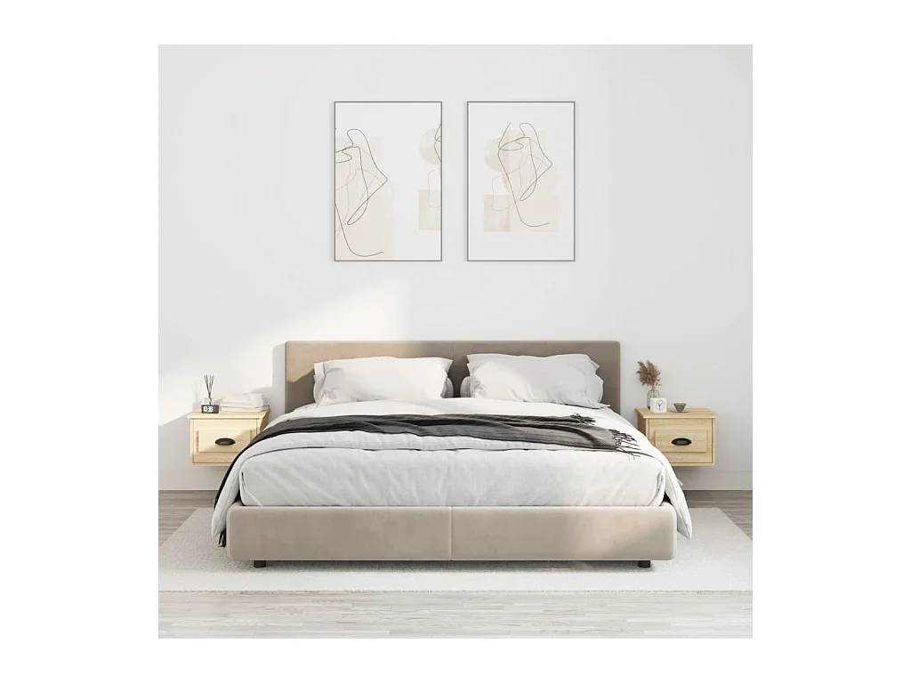 Mesita de noche | Mesilla de noche de pared 2 uds color roble Sonoma 41,5x36x28 cm