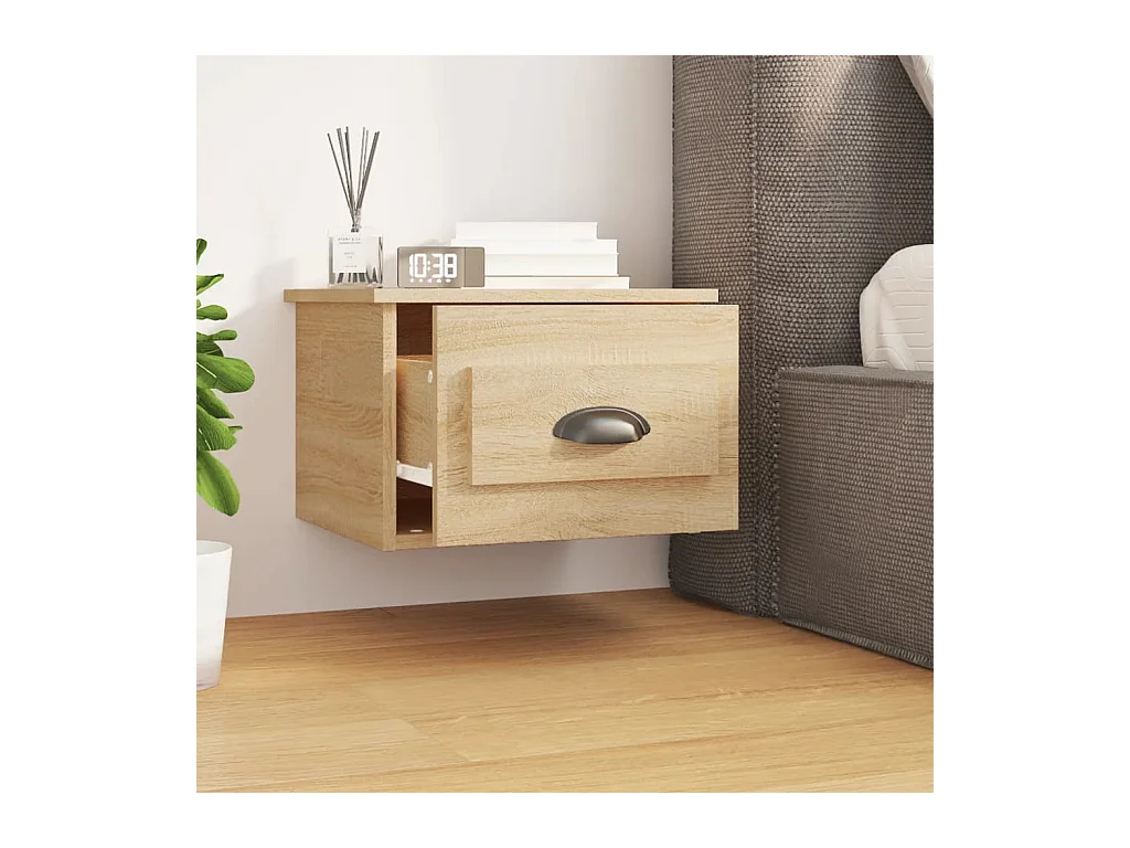 Mesita de noche | Mesilla de noche de pared 2 uds color roble Sonoma 41,5x36x28 cm