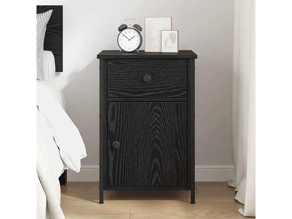 Mesita de Noche | Armario de Noche | Mesilla de noche con cajón Roble negro 40x42x60 cm