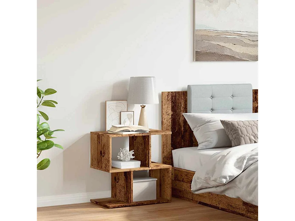 Table de chevet-Table d'appoint vieux bois 50x30x51,5 cm bois d'ingénierie