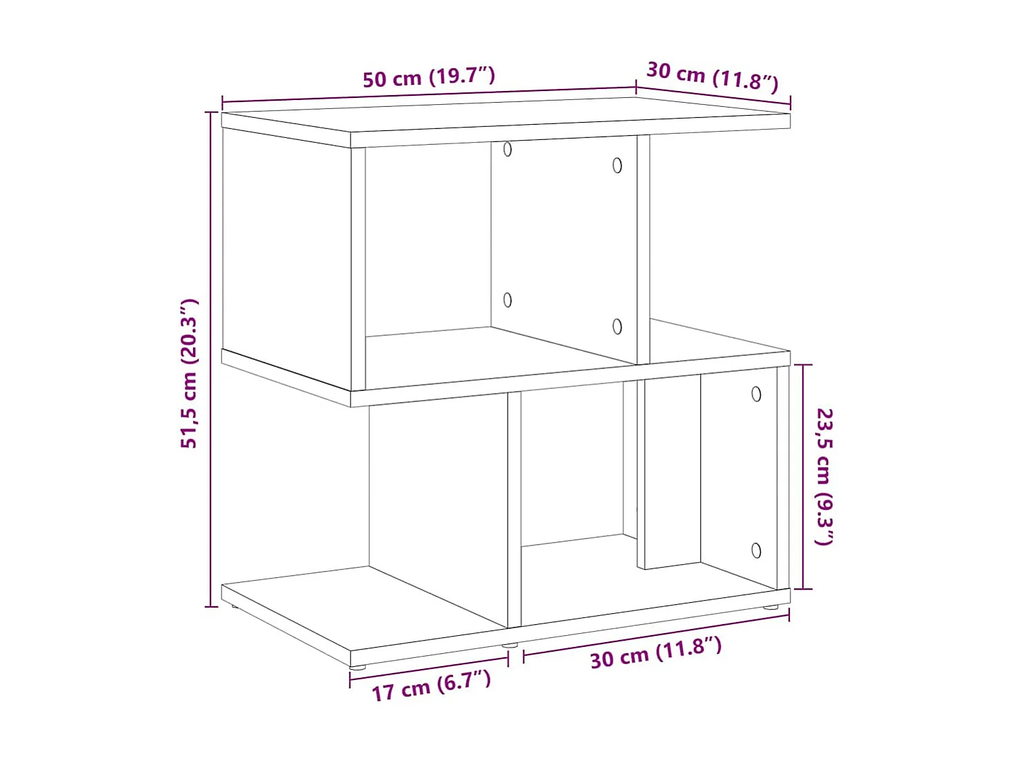 Table de chevet-Table d'appoint vieux bois 50x30x51,5 cm bois d'ingénierie