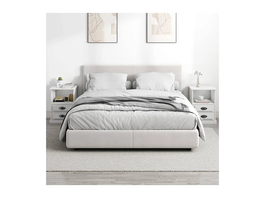 Pack de 2 Mesitas de noche | Mesilla de noche blancas 43x36x60 cm