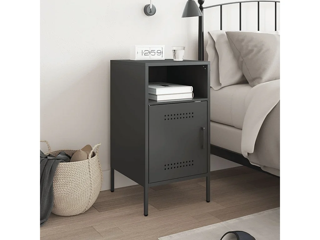 Nachttisch-Beistelltisch-Nachtschrank Schwarz 36x39x68 cm Stahl SHL73928