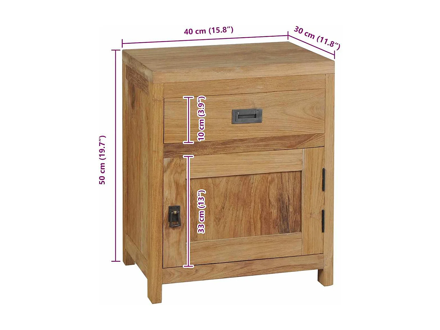 Nachtkastje | Bijzettafel Modern | Opbergkastje massief teakhout 40x30x50 cm