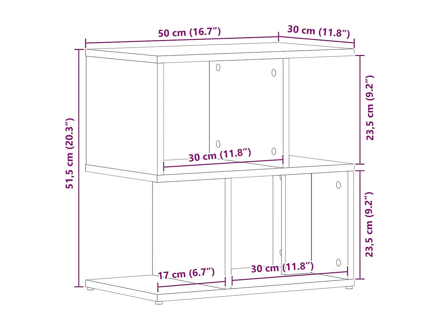 Nachttisch 2er Set-Beistelltisch Schwarze Eiche 50 x 30 x 51,5 cm Holzwerkstoff SHL184
