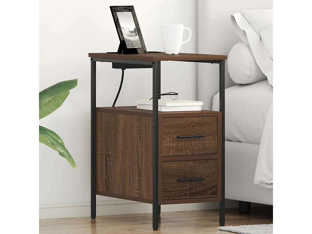 Mesa de Noche | Mesita de noche Marrón roble 30x48x61 cm Madera contrachapada