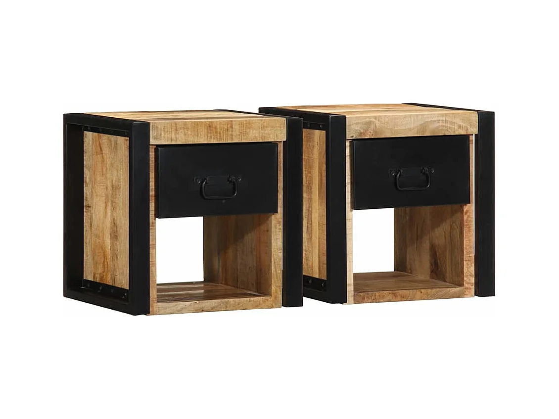 Mesitas de noche | Mesilla de noche 2 uds 40x35x40 cm madera maciza rugosa mango