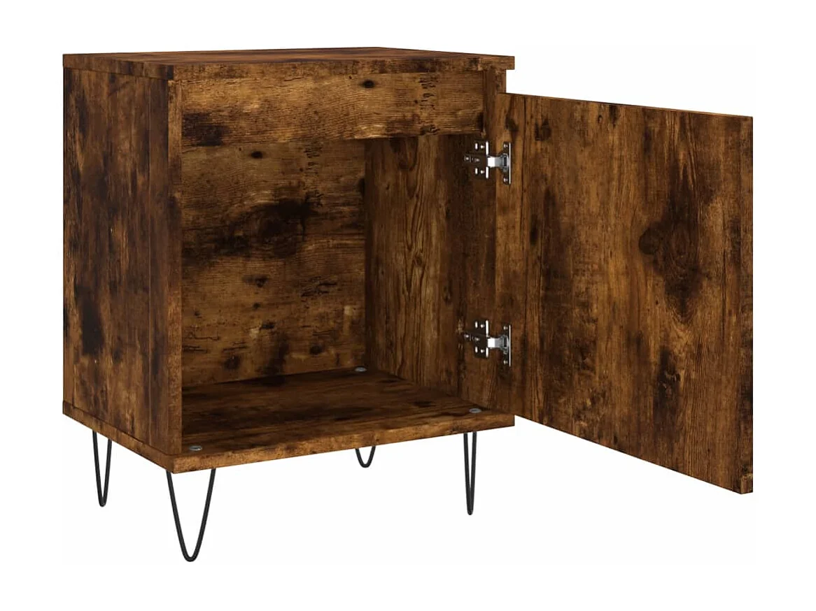 Nachttisch 2er Set-Beistelltisch-Nachttischkommode Räuchereiche 40x30x50 cm Holzwerkstoff SHL97582