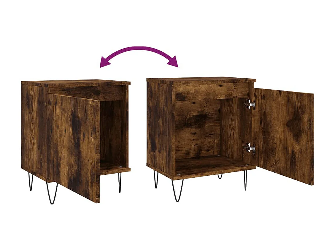 Nachttisch 2er Set-Beistelltisch-Nachttischkommode Räuchereiche 40x30x50 cm Holzwerkstoff SHL97582