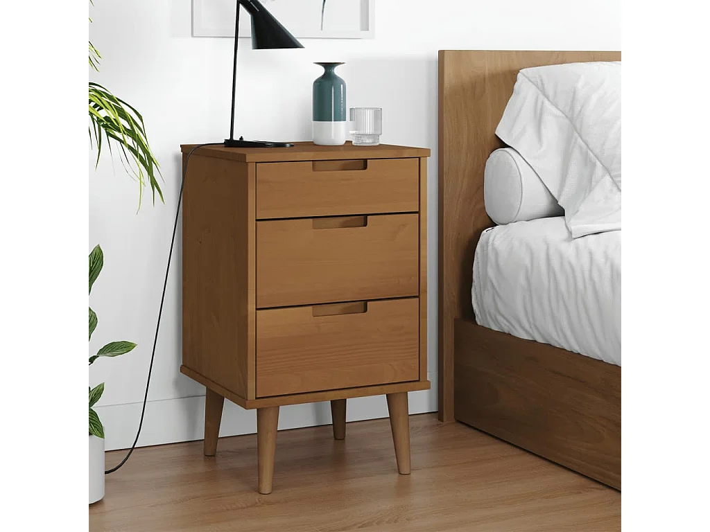 Nachttisch-Beistelltisch MOLDE Braun 40x35x65 cm Massivholz Kiefer SHL21404