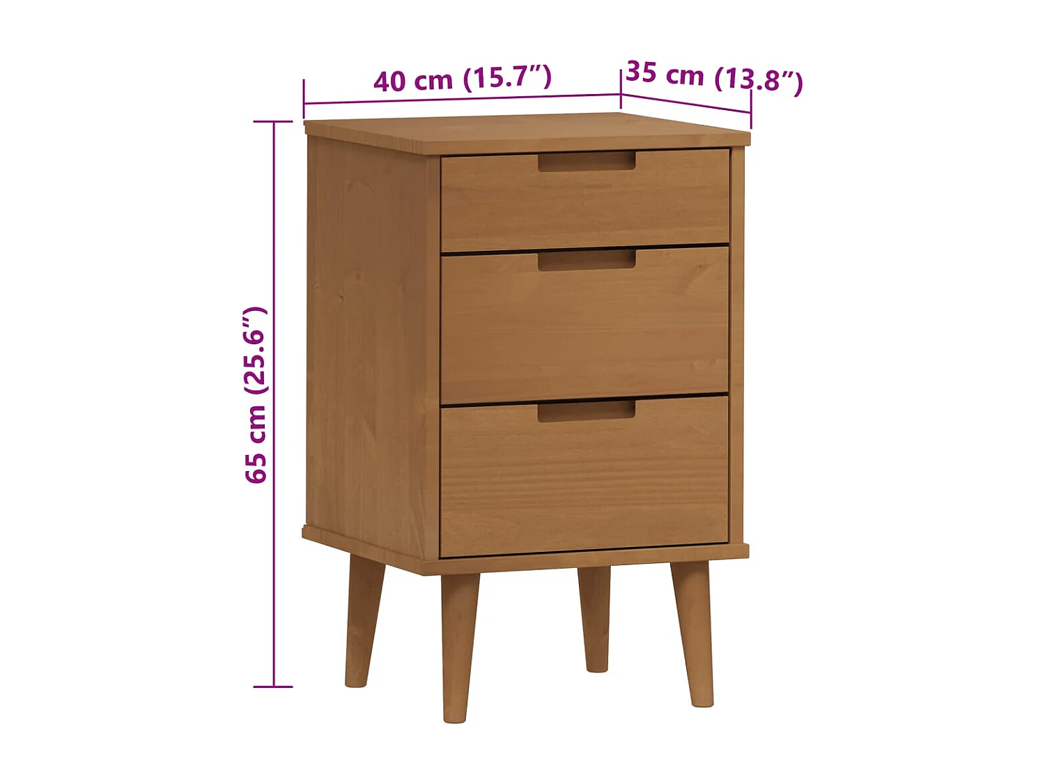 Nachttisch-Beistelltisch MOLDE Braun 40x35x65 cm Massivholz Kiefer SHL21404