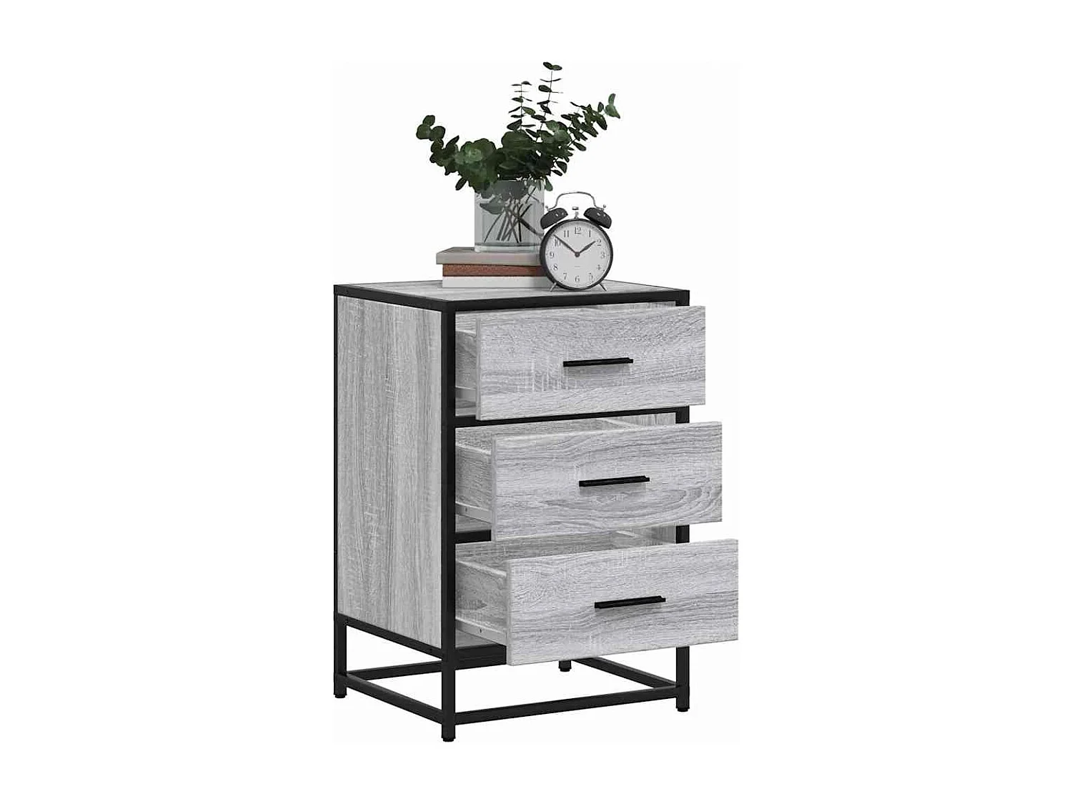 Mesita de noche | Mesilla de noche madera ingeniería gris sonoma 40x34,5x60 cm metal