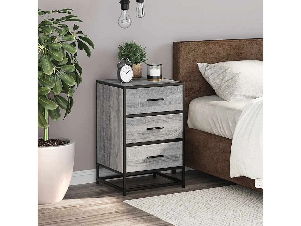 Nachttisch-Beistelltisch Grau Sonoma 40x34,5x60 cm Holzwerkstoff und Metall SHL86942