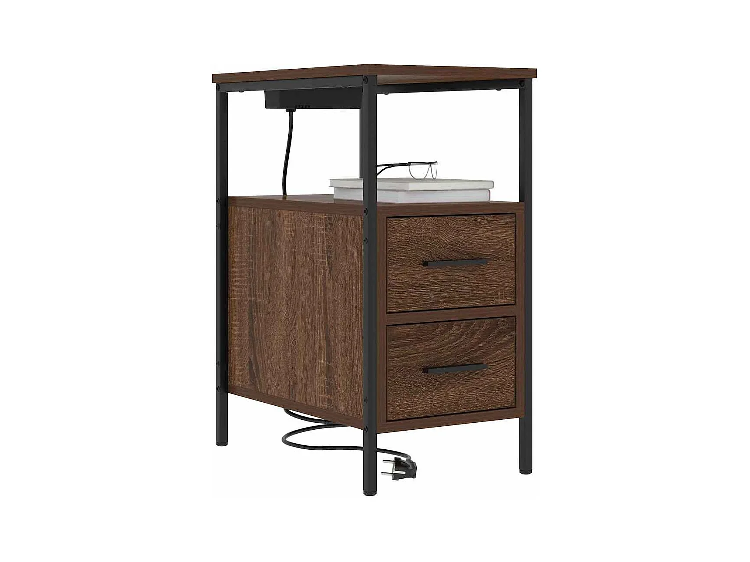 Mesa de Noche | Mesa auxiliar con cajón 2 uds. Marrón roble 30x48x61 cm