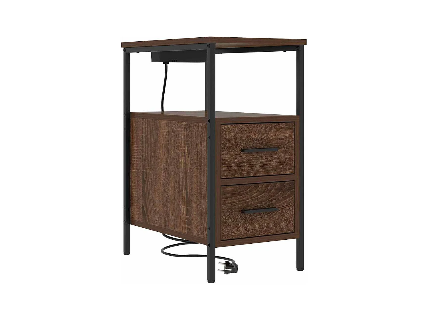 Mesa de Noche | Mesa auxiliar con cajón 2 uds. Marrón roble 30x48x61 cm