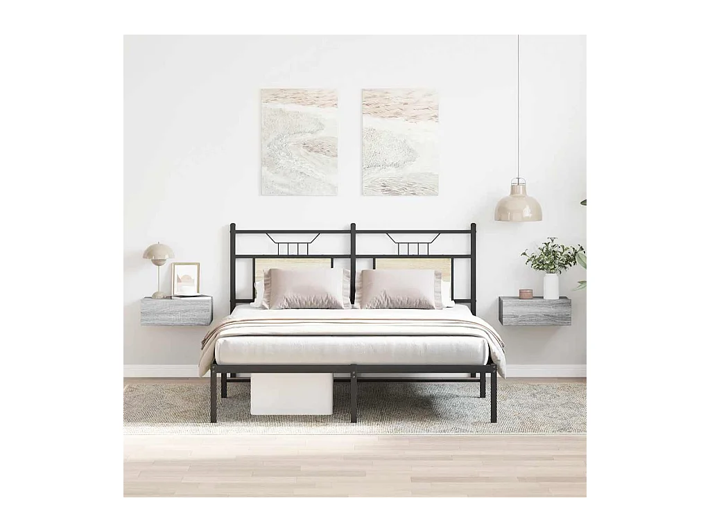 Mesita de noche | Mesilla de noche flotante 2 uds madera gris Sonoma 40x30x15 cm